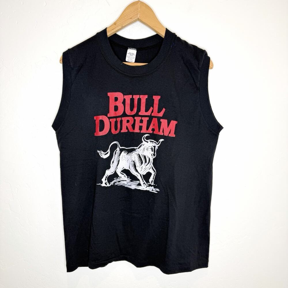 Vintage Bull Durham American Tobacco Muscle Tee Shirt Adult Large Black Red USA